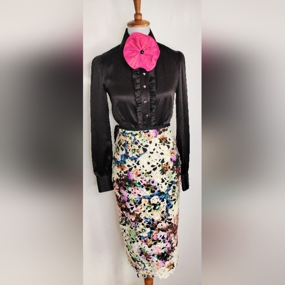 DARK CHOCOLATE TEXTURED SILK BLOUSE - Picture 2 of 8